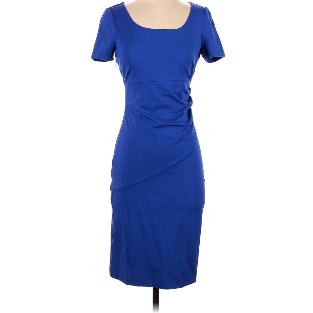 DVF Diane Von Furstenberg Bevina Dress Blue Short Sleeve Ruched Size 14 NWT